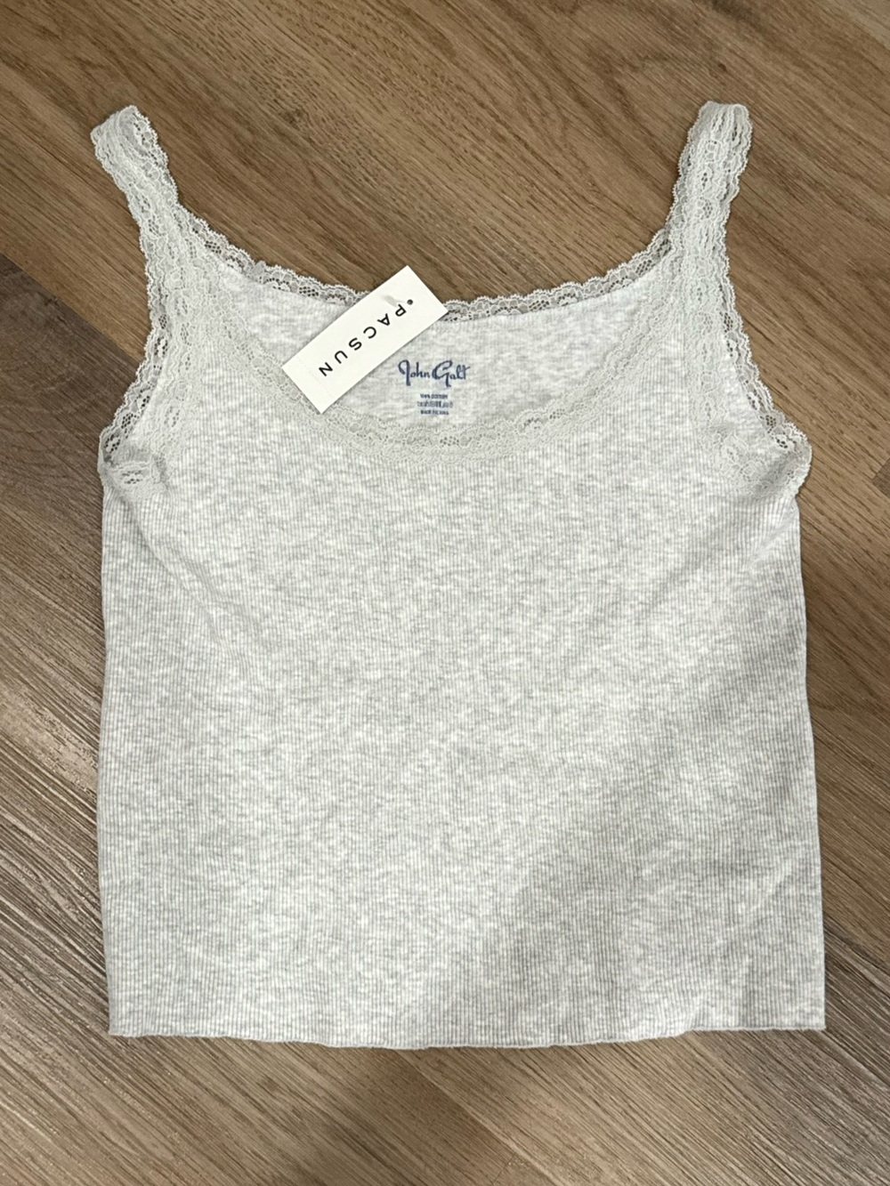 Brandy Melville/PacSun Grey Lace-Trim Ribbed Tank Top